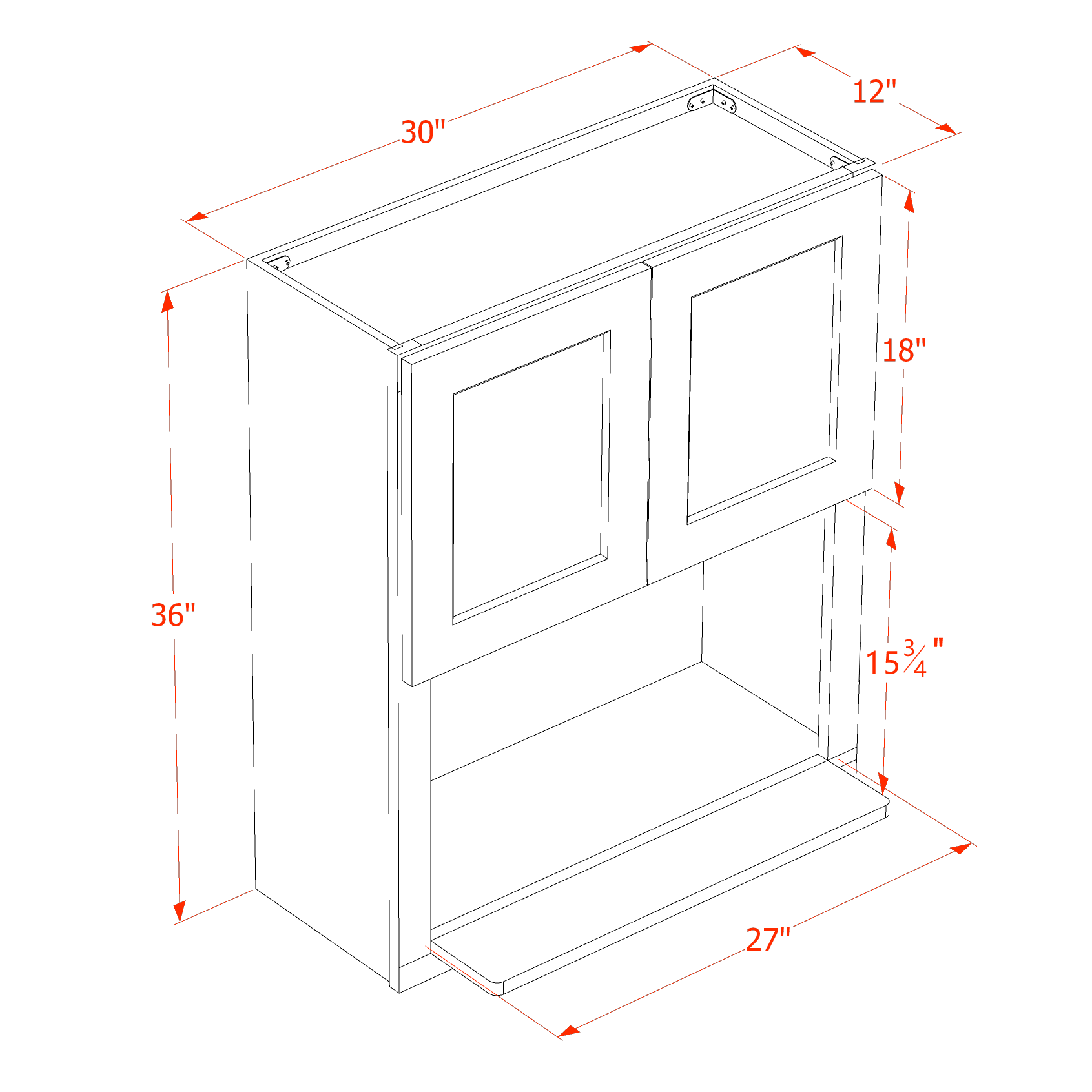 WM3036-SWG Wall Cabinets 2 Doors Wall Built-in Microwave  - Shaker Style - Washed Grey   30"W x 36"H x 12"D