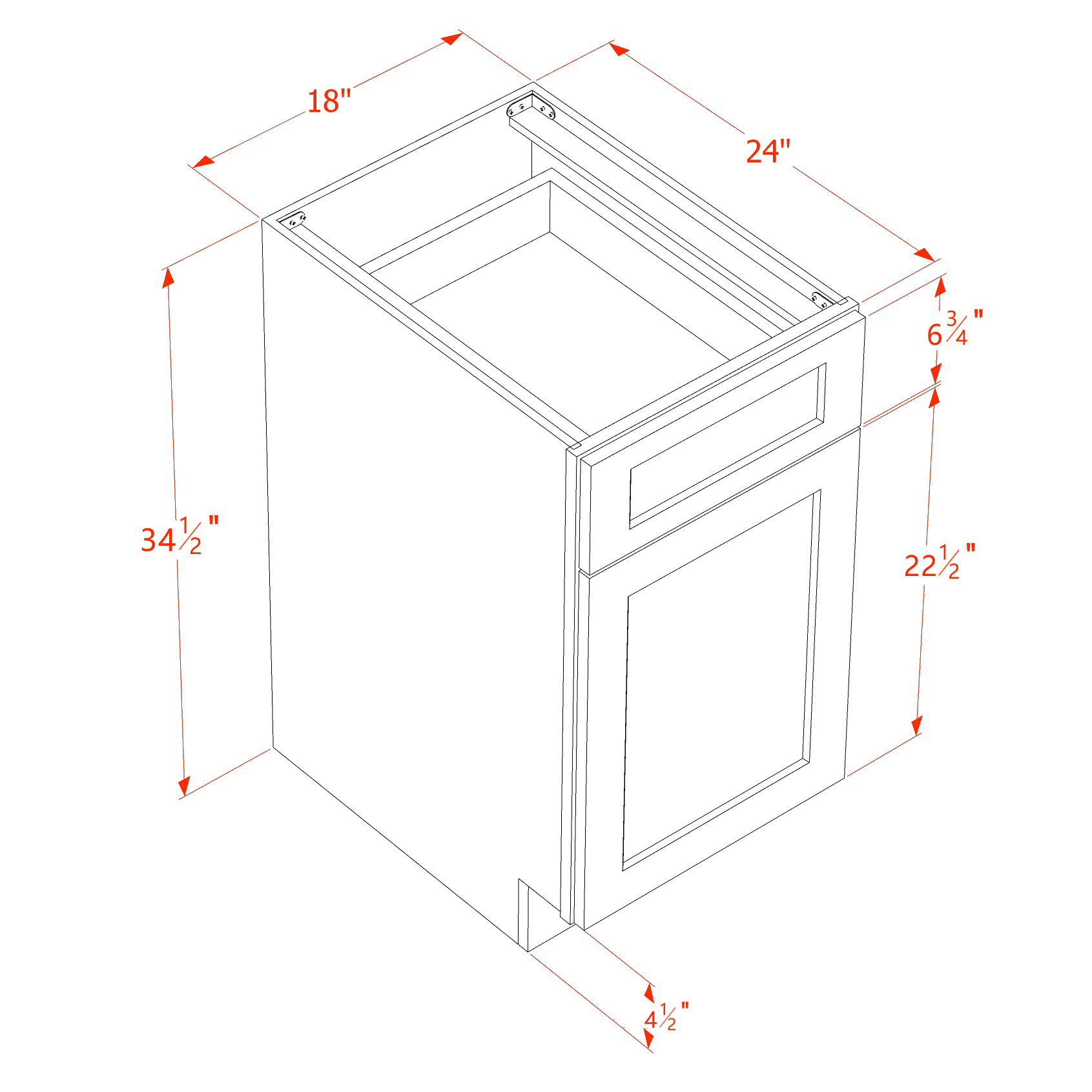 B18TR-ST  Base cabinet - Shaker Style - Timber   18"W x 34-1/2"H x 24"D