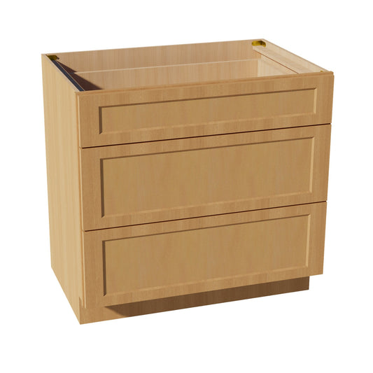 DB36-ST  Base Cabinet 3 Drawers - Shaker Style - Timber   36"W x 34-1/2"H x 24"D