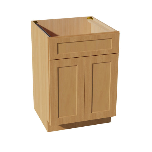SB24-ST  Sink Base Cabinet 2 Door 2 False Drawer  - Shaker Style - Timber   24"W x 34-1/2"H x 24"D