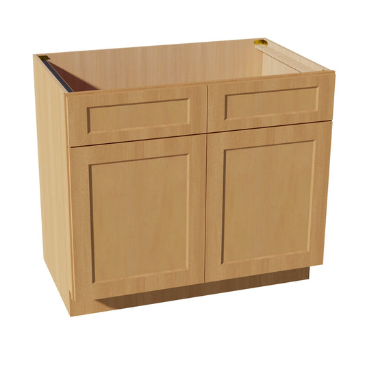 SB39-ST  Sink Base Cabinet 2 Door 2 False Drawer  - Shaker Style - Timber   39"W x 34-1/2"H x 24"D