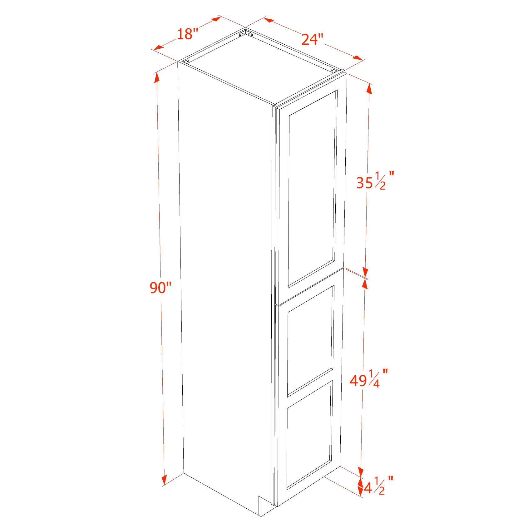 TP1890-ST  Tall Shelf Pantry Cabinet 2 Door & 6 Sheleves - Shaker Style - Timber   18"W x 90"H x 24"D
