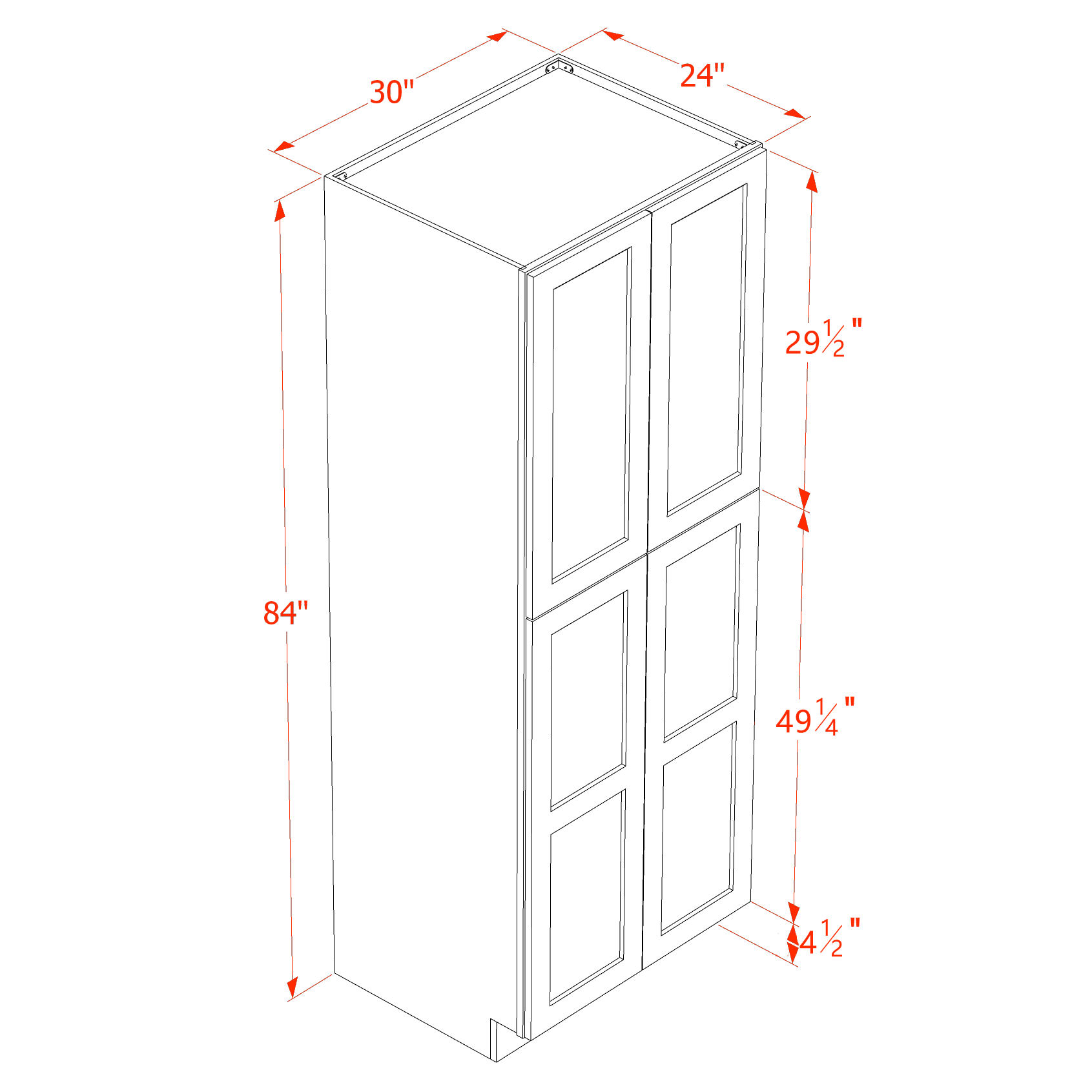 TP3084-ST  Tall Shelf Pantry Cabinet 2 Door & 6 Sheleves - Shaker Style - Timber   30" W x 84"H x 24"D