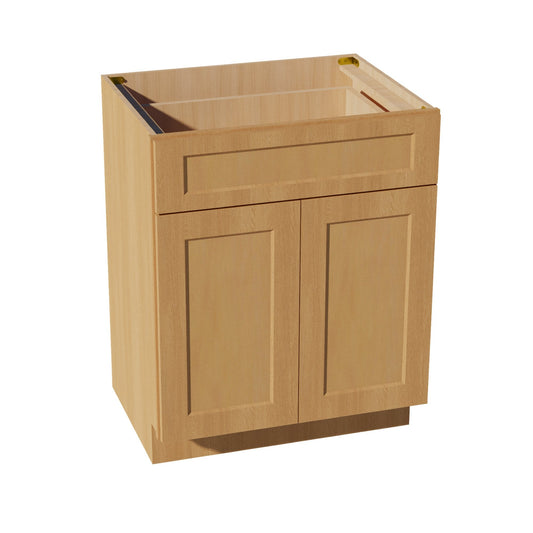 VB2721-ST: Shaker Timber 27"W x 34-1/2"H x 21"D 2 Doors & 1 Drawer Double Door Vanity Base Cabinets