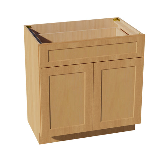 VB3321-ST: Shaker Timber 33"W x 34-1/2"H x 21"D 2 Doors & 1 Drawer Double Door Vanity Base Cabinets