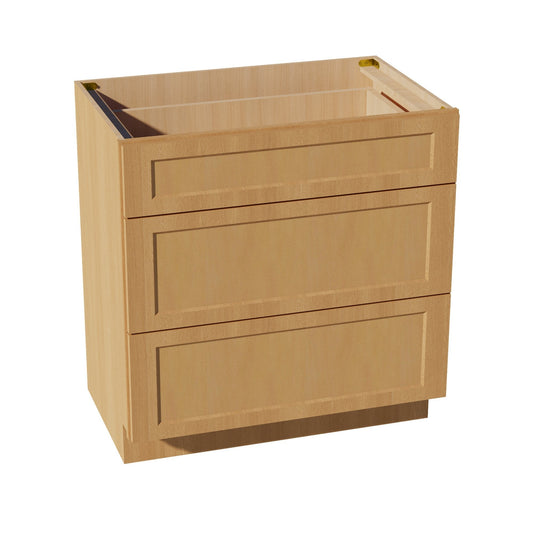 VDB3321-ST: Shaker Timber 33"W x 34-1/2"H x 21"D  3 Drawers Vanity Base Cabinets