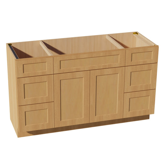 VSD60SINGLE-ST  Vanity Sink Base Combo Cabinet  4 Doors 3 Drawers & 2 False Drawers Single Vanity - Shaker Style - Timber   60"W x 34-1/2"H x 21"D