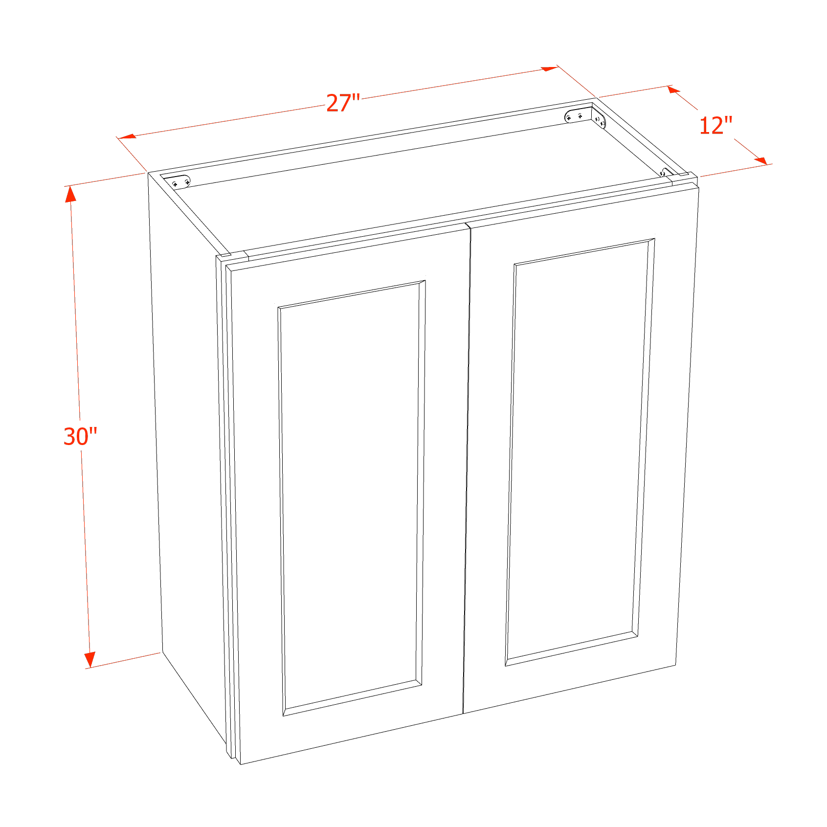 W2730-ST  Wall Cabinet 2 Doors & 2 Shelves - Shaker Style - Timber   27"W x 30"H x 12"D