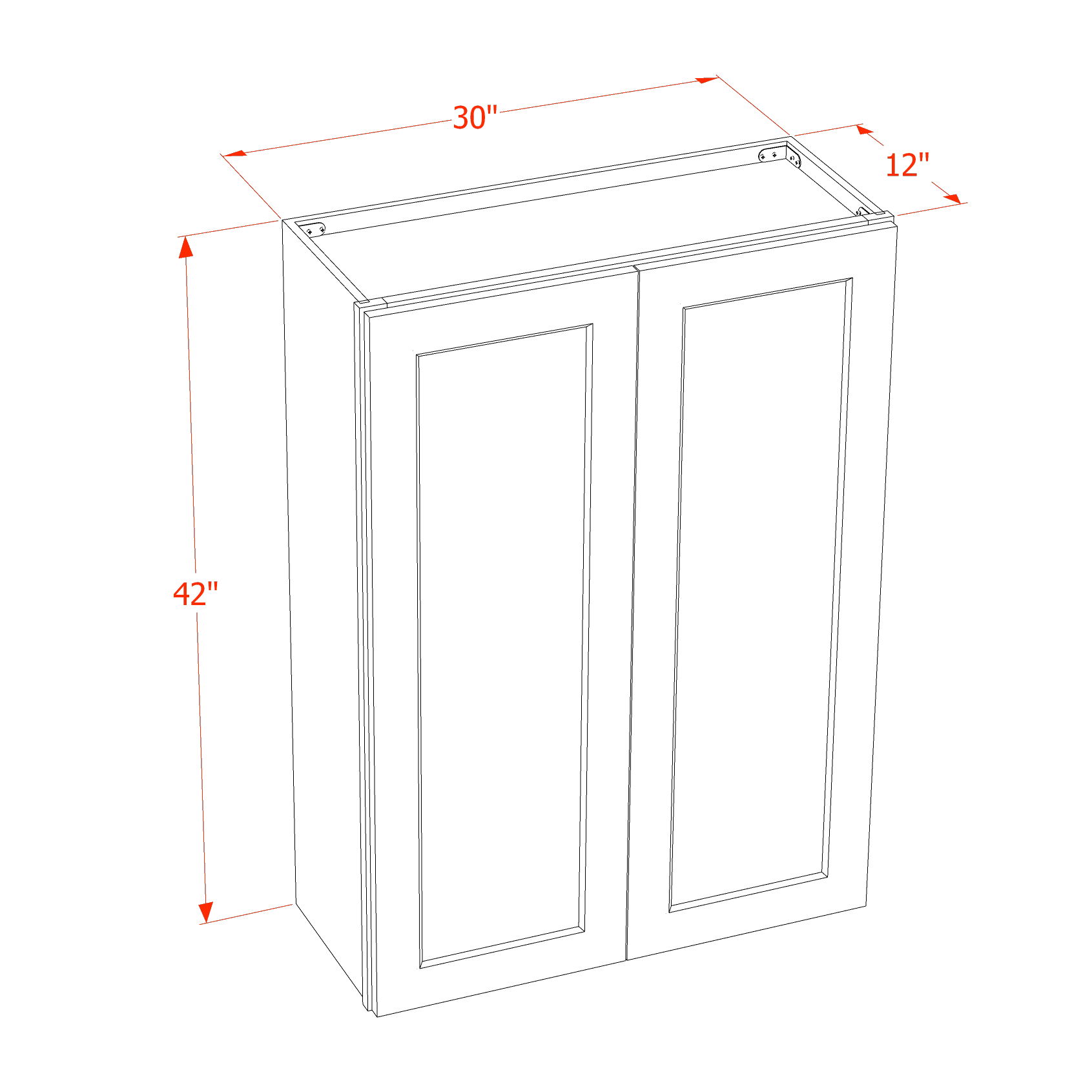 W3042-ST  Wall Cabinet 2 Doors & 2 Shelves - Shaker Style - Timber   30"W x 42"H x 12"D