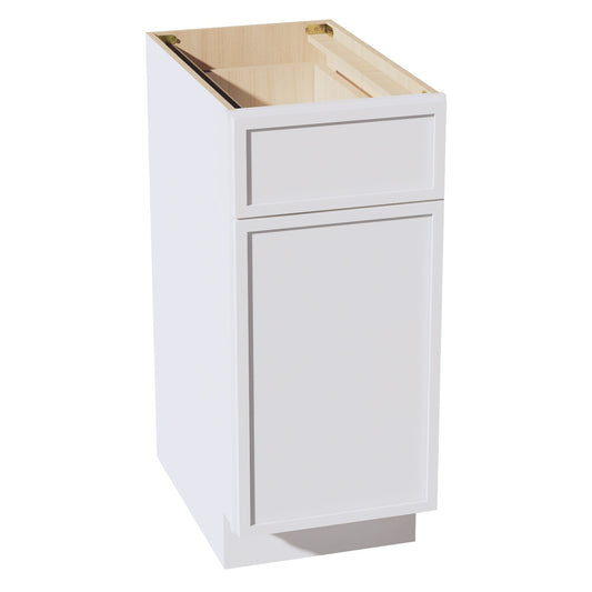 B15-SSW: Slim Shaker White 15" 1 Drawer 1 Door Standard Base Cabinet