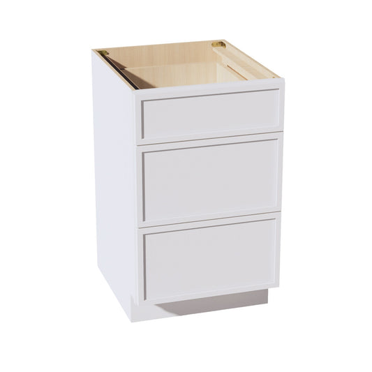 DB21-SSW  Base Cabinet 3 Drawers - Slim Shaker Style - White   21"W x 34-1/2"H x 24"D